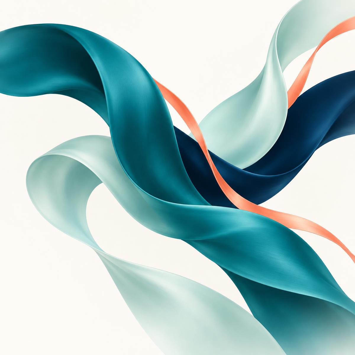 Abstract teal and coral ribbons